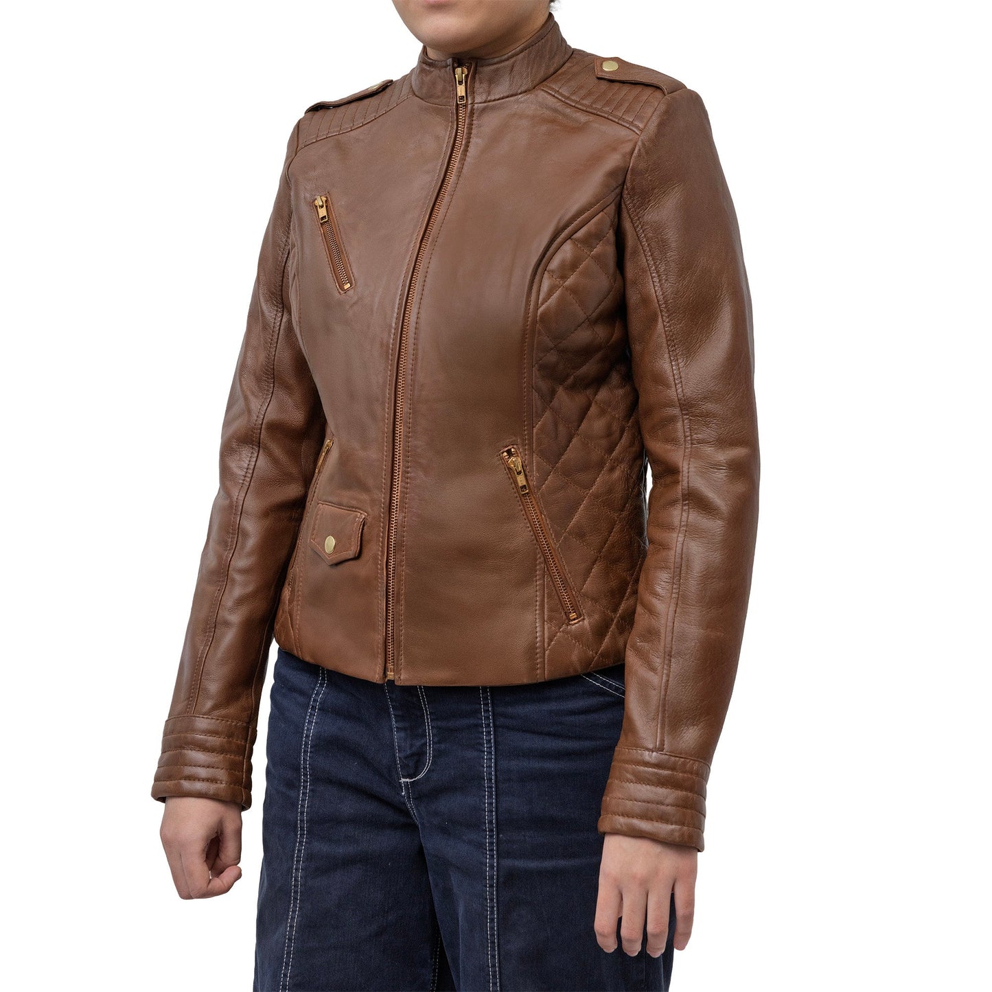 Madelin Womens Fashion Leather Jacket Women's Fashion Leather Jacket FMCo Whiskey XS