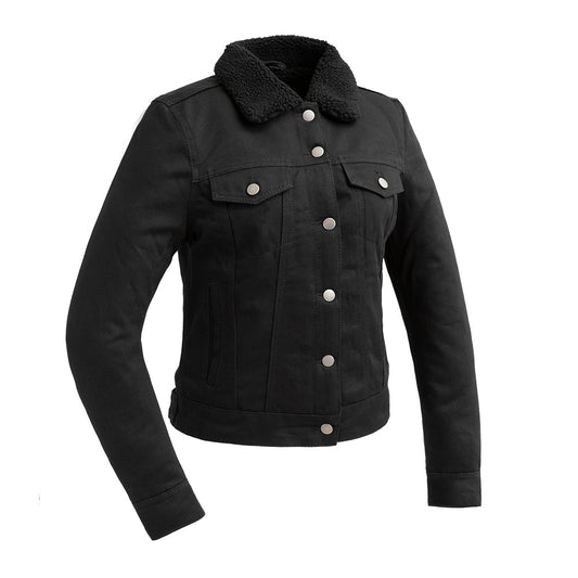 Samantha Women's Faux Shearling Twill Jacket Women's Fashion Leather Jacket FMCo XS