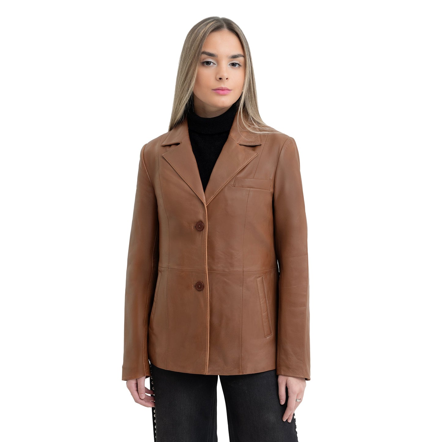 Dahlia Womens Fashion Leather Jacket Women's Leather Jacket FMCo Whiskey XS