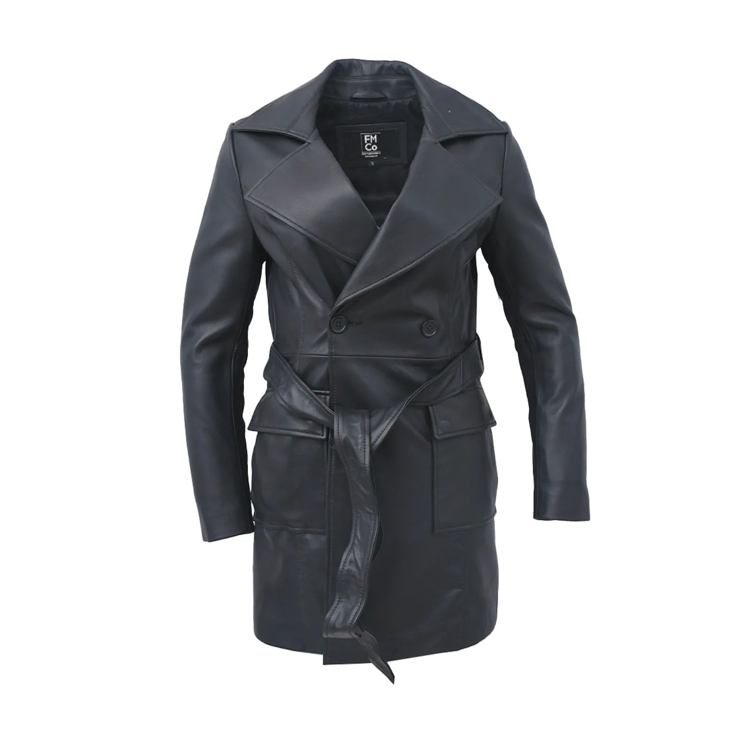 Emma Ladies Long Coat Women's Leather Jacket FMCo Black XS