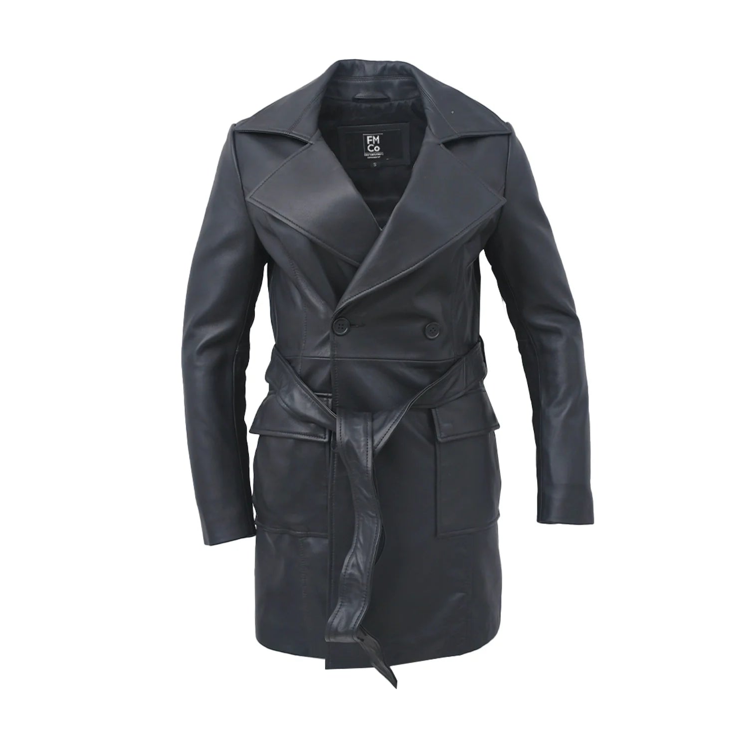 Emma Ladies Long Coat Women's Leather Jacket FMCo Black XS