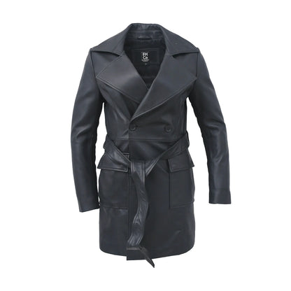 Emma Ladies Long Coat Women's Leather Jacket FMCo Black XS