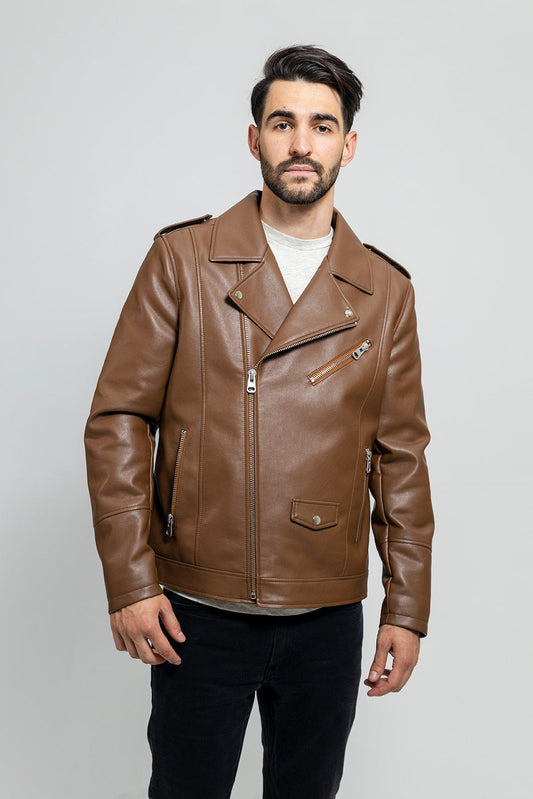 Nash Vegan Faux Leather Jacket Men's Vegan Faux Leather jacket FMCo Camel S