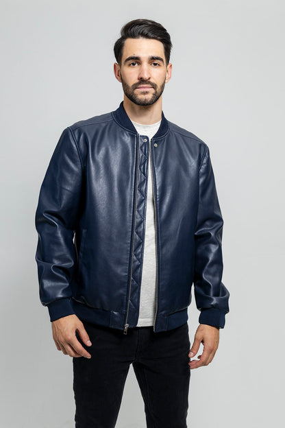 Justin Men's Vegan Faux Leather Jacket Men's Vegan Faux Leather jacket FMCo Navy S 
