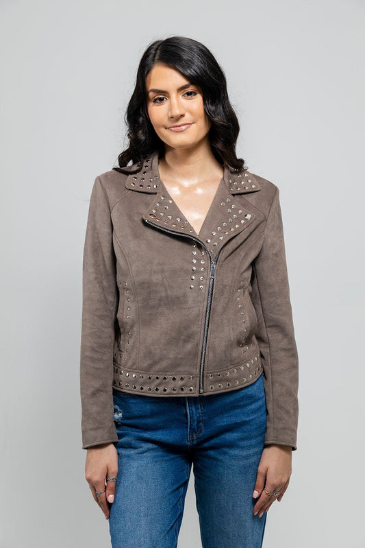Sandy Women's Vegan Faux Leather Jacket (Gray) Women's Fashion Leather Jacket FMCo   