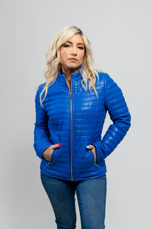 Skylar Women's Vegan Faux Leather Jacket Women's Fashion Leather Jacket FMCo Blue XS 