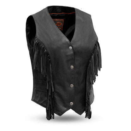 Apache Women's Leather Motorcycle Vest Women's Leather Vest First Manufacturing Company Black XS