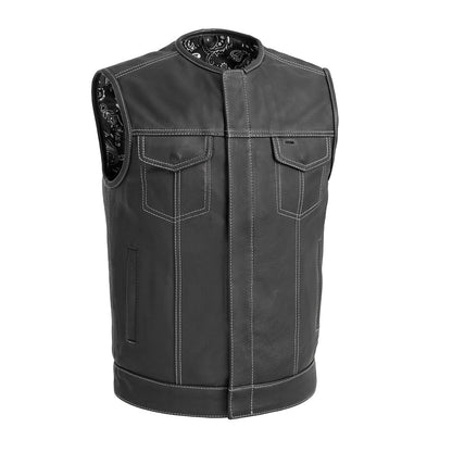 Bandit Men's Leather Motorcycle Vest Men's Leather Vest First Manufacturing Company Black White S