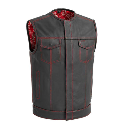 Bandit Men's Leather Motorcycle Vest Men's Leather Vest First Manufacturing Company Red White S