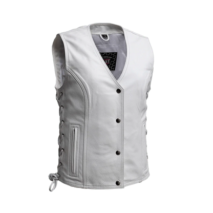 Beryl - Women's Motorcycle Leather Vest - White Women's Leather Vest First Manufacturing Company White XS