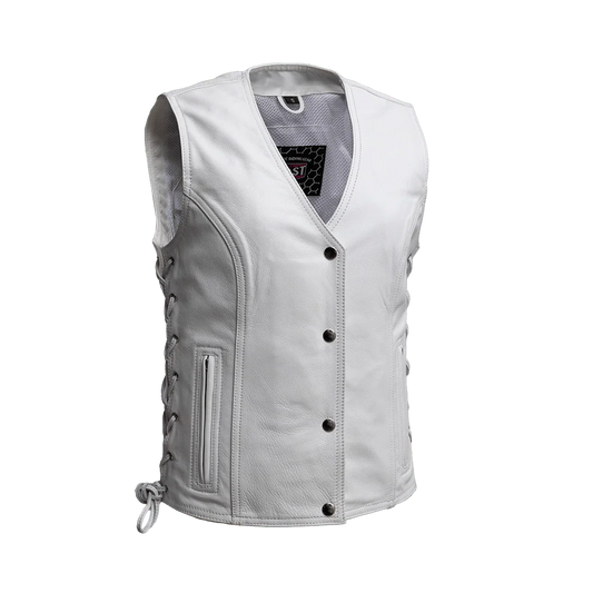 Beryl - Women's Motorcycle Leather Vest - White Women's Leather Vest First Manufacturing Company White XS