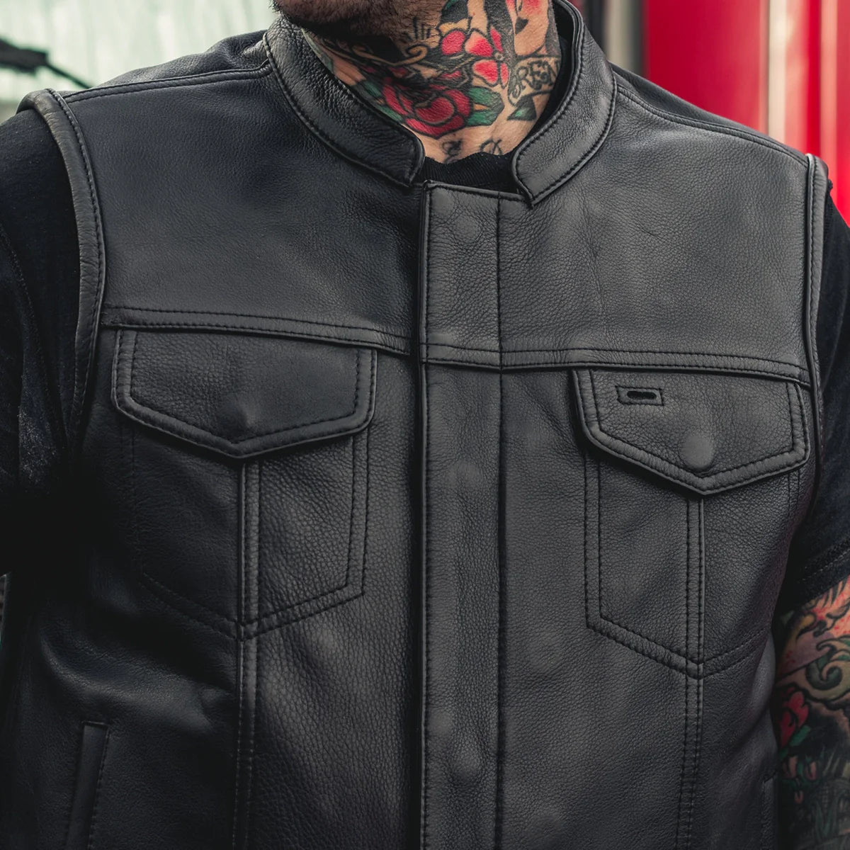 Hotshot Men's Motorcycle Leather Vest Men's Leather Vest First Manufacturing Company