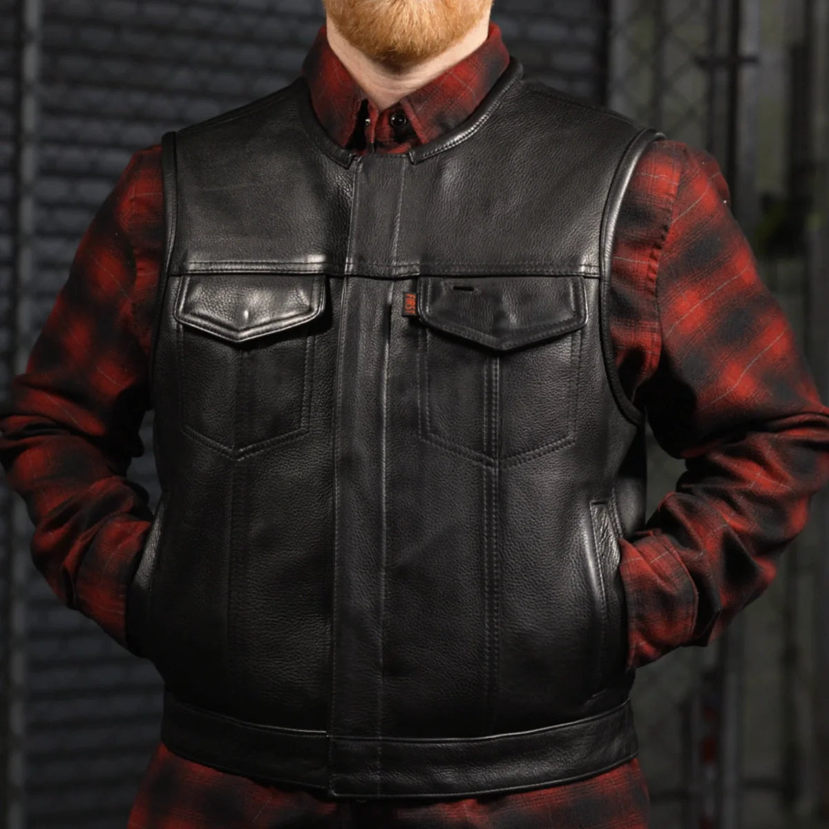 Lowside Men's Motorcycle Leather Vest Men's Leather Vest First Manufacturing Company