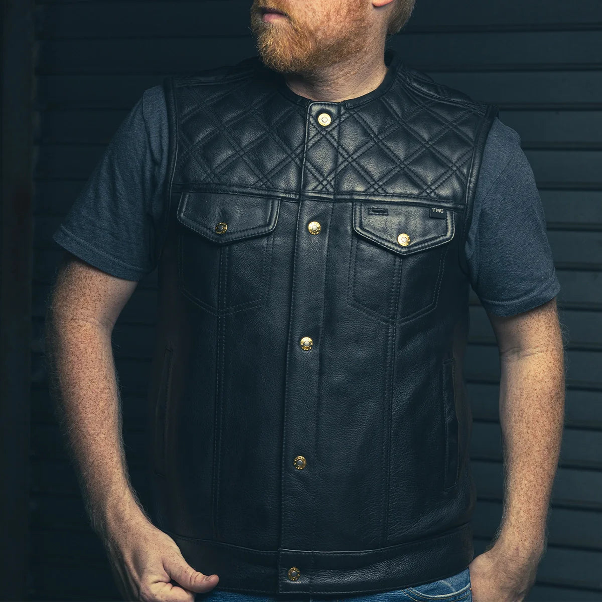 Shell Shock Men's Motorcycle Leather Vest (limited edition) Men's Leather Vest First Manufacturing Company