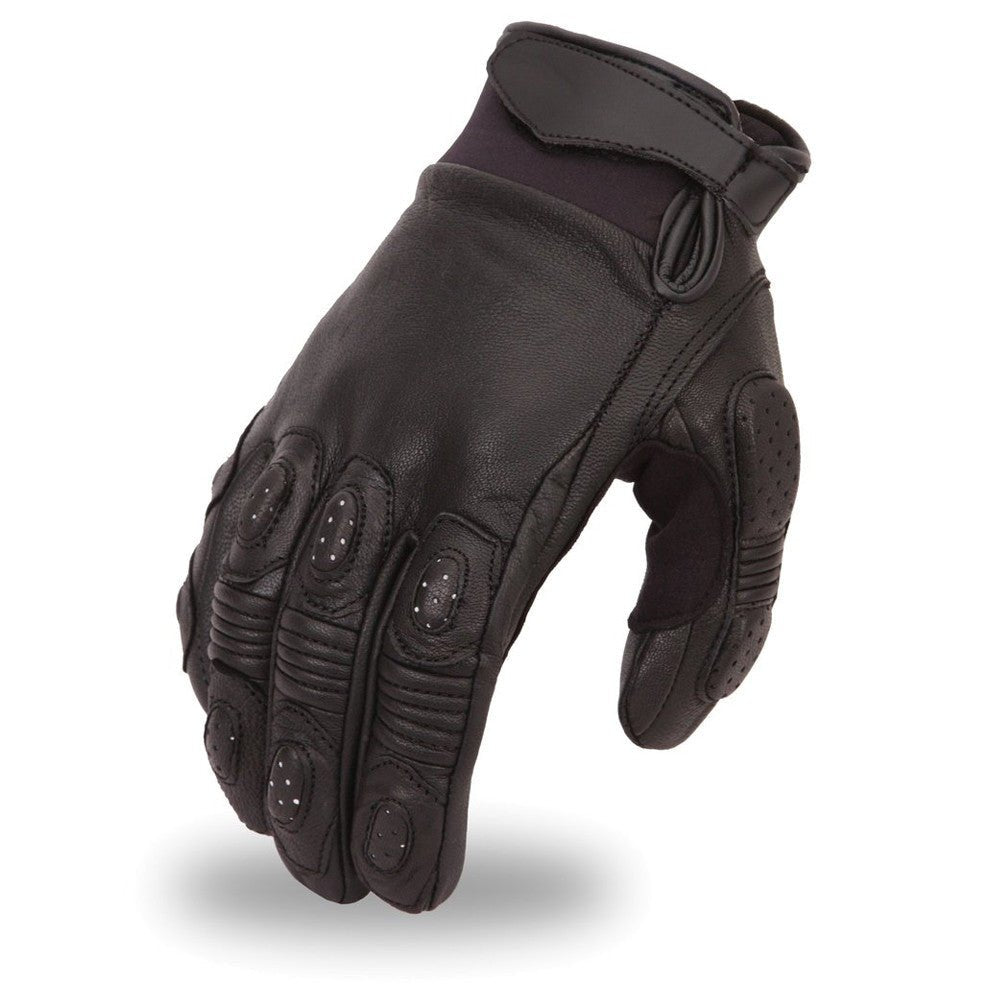 Blitz Men's Leather Motorcycle Gloves Men's Gloves First Manufacturing Company Black XS