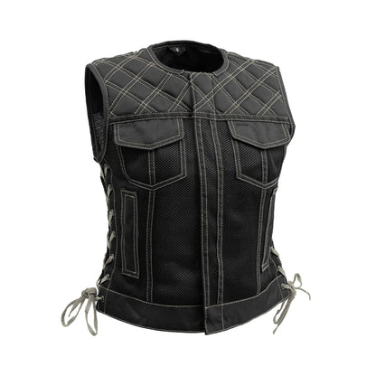 Bonnie Moto Mesh Women's Motorcycle Vest - Diamond Quilt Women's Moto Mesh Vest First Manufacturing Company Grey XS