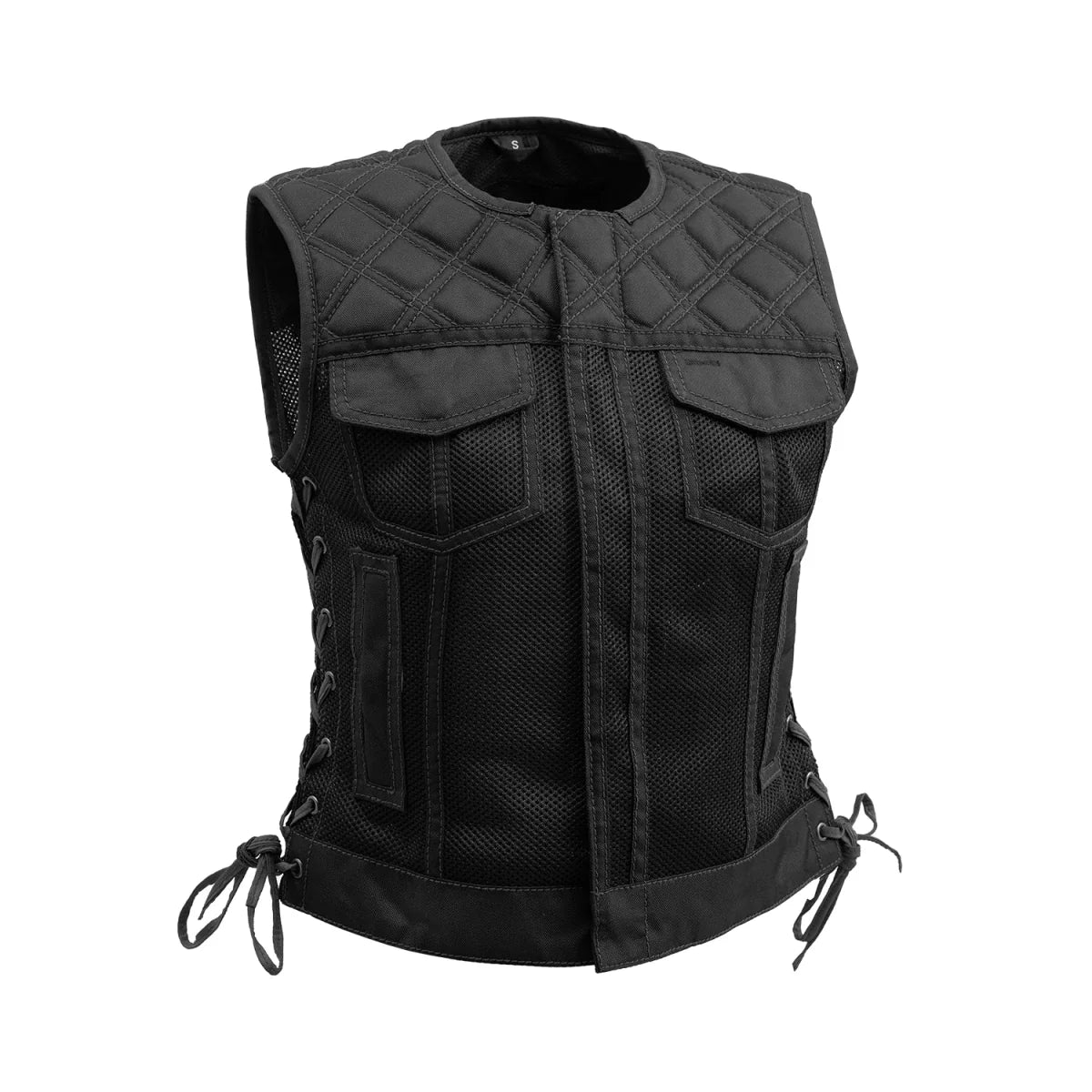 Bonnie Moto Mesh Women's Motorcycle Vest - Diamond Quilt Women's Moto Mesh Vest First Manufacturing Company Black XS