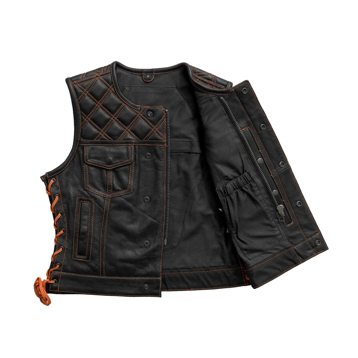 Bonnie Perforated Women's Motorcycle Leather Vest Women's Perforated Leather Vest First Manufacturing Company