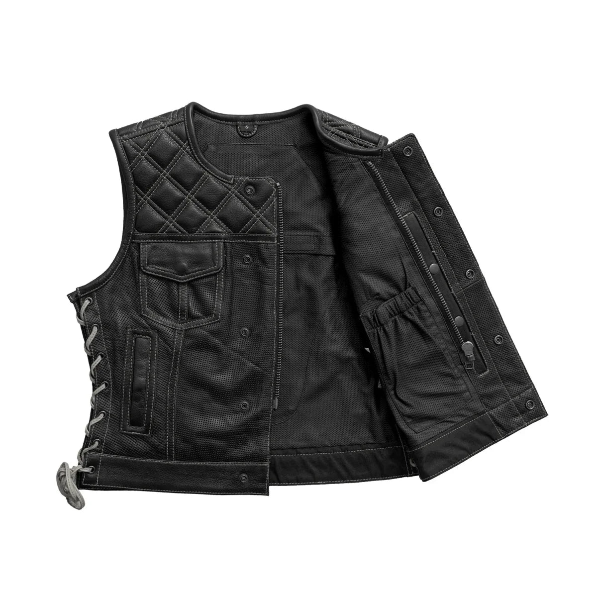 Bonnie Perforated Women's Motorcycle Leather Vest Women's Perforated Leather Vest First Manufacturing Company