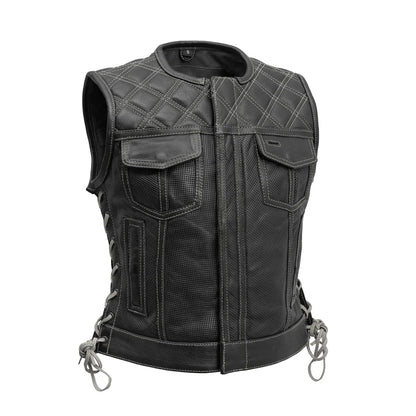 Bonnie Perforated Women's Motorcycle Leather Vest Women's Perforated Leather Vest First Manufacturing Company Black Grey XS
