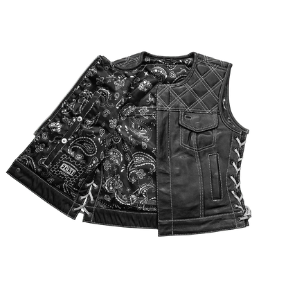 Bonnie - Women's Motorcycle Leather Vest - Diamond Quilt Women's Leather Vest First Manufacturing Company   