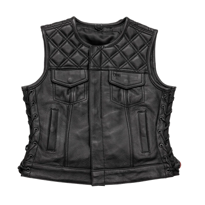 Bonnie - Women's Motorcycle Leather Vest - Diamond Quilt Women's Leather Vest First Manufacturing Company Black XS 