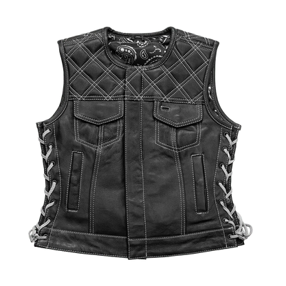 Bonnie - Women's Motorcycle Leather Vest - Diamond Quilt Women's Leather Vest First Manufacturing Company Black White XS 