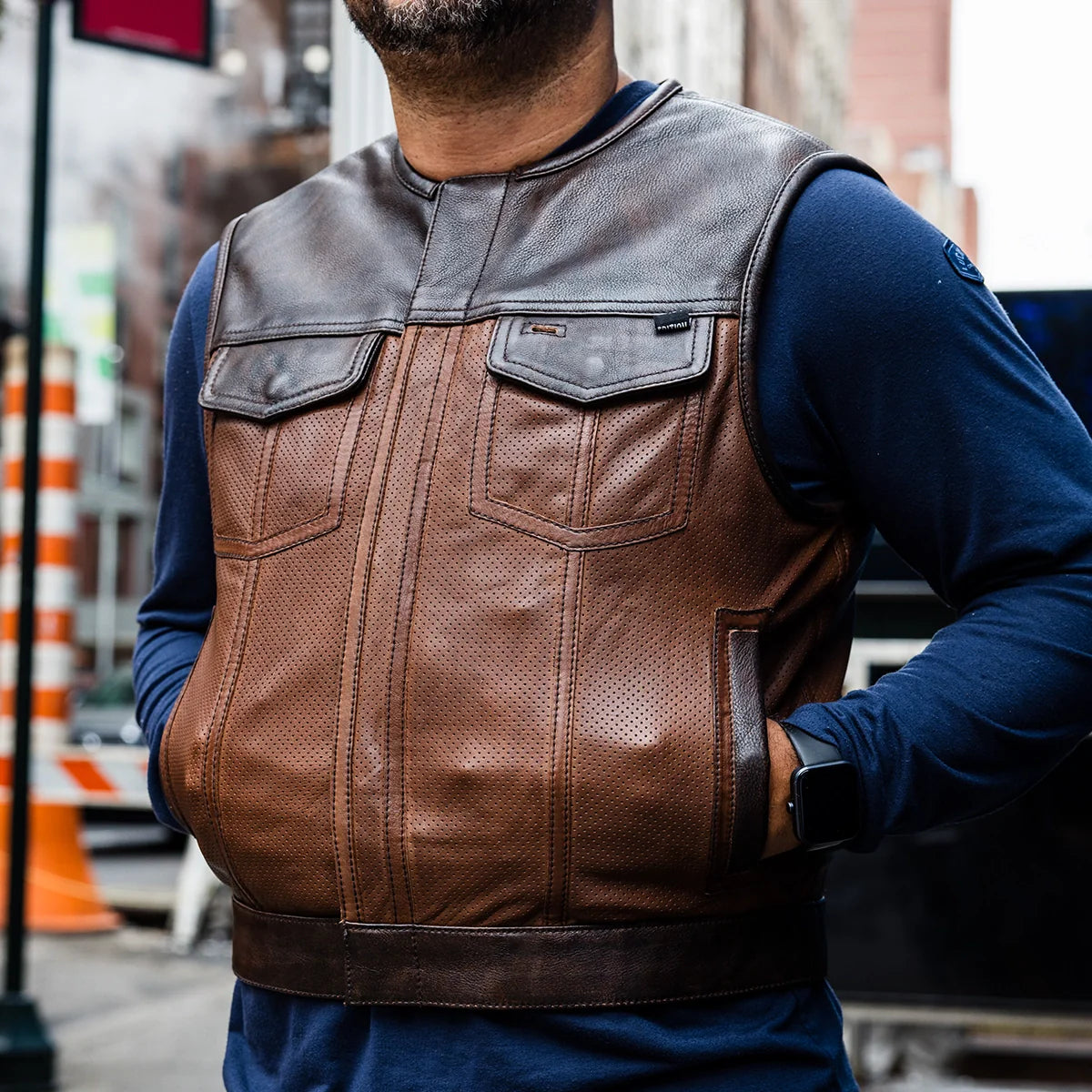 Lowside Gunner Men's Perforated Leather Vest Men's Perforated Leather Vest First Manufacturing Company
