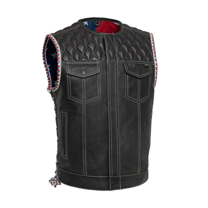 Captain Perforated Men's Motorcycle Leather Vest Men's Perforated Leather Vest First Manufacturing Company Black S