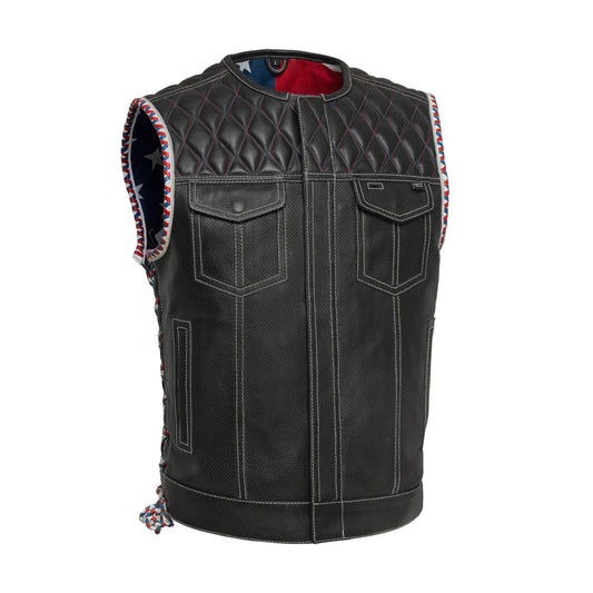 Captain Perforated Men's Motorcycle Leather Vest Men's Perforated Leather Vest First Manufacturing Company Black S