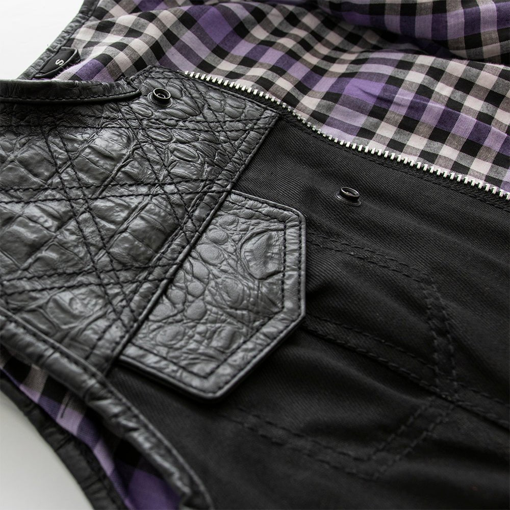 Carter - Women's Club Style Leather/Canvas Vest - Limited Edition Factory Customs First Manufacturing Company
