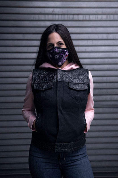Carter - Women's Club Style Leather/Canvas Vest - Limited Edition Factory Customs First Manufacturing Company