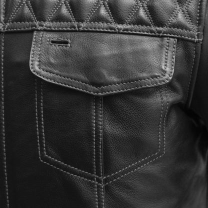 Cinder Men's Cafe Style Leather Jacket Men's Leather Jacket First Manufacturing Company