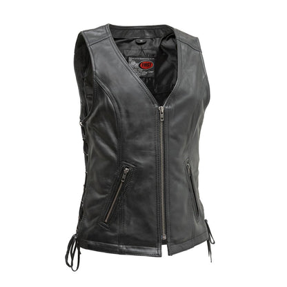 Cindy - Women's Motorcycle Sheepskin Vest Women's Leather Vest First Manufacturing Company Black XS