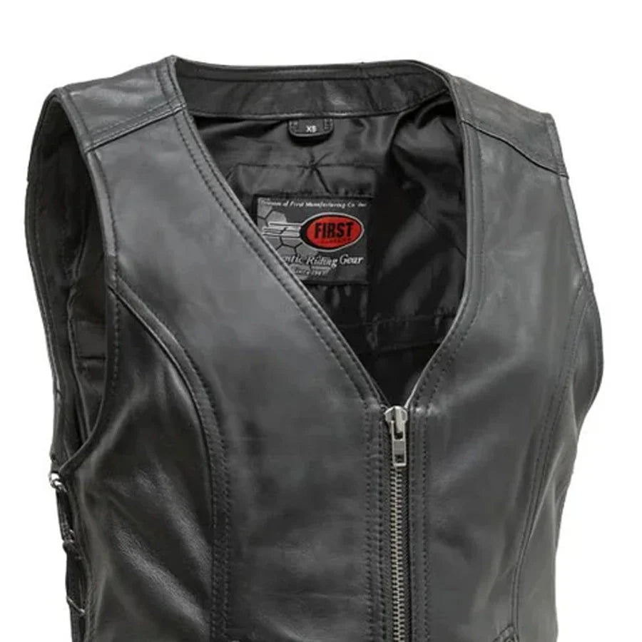 Cindy - Women's Motorcycle Sheepskin Vest Women's Leather Vest First Manufacturing Company