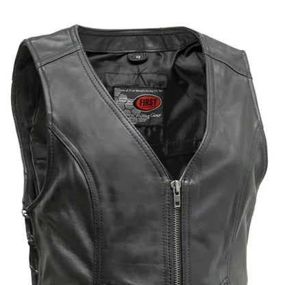 Cindy - Women's Motorcycle Sheepskin Vest Women's Leather Vest First Manufacturing Company