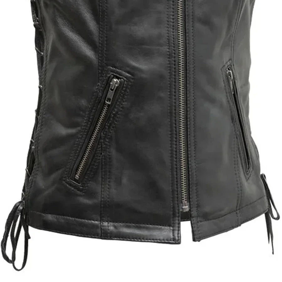 Cindy - Women's Motorcycle Sheepskin Vest Women's Leather Vest First Manufacturing Company