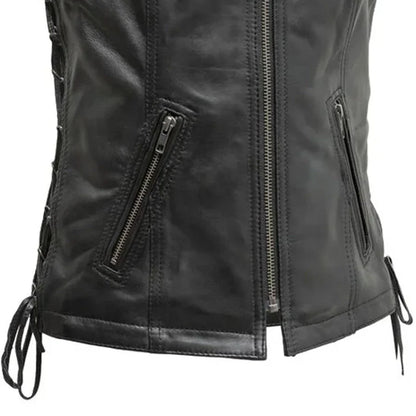 Cindy - Women's Motorcycle Sheepskin Vest Women's Leather Vest First Manufacturing Company