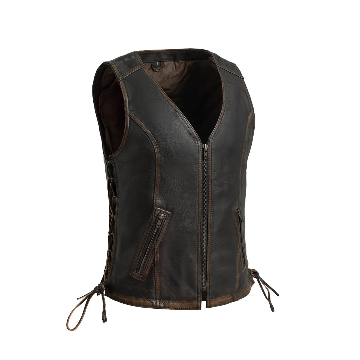 Cindy - Women's Motorcycle Leather Vest Brown Beige Women's Leather Vest First Manufacturing Company Brown Beige XS