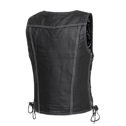 Cindy - Women's Motorcycle Leather Vest Black Women's Leather Vest First Manufacturing Company