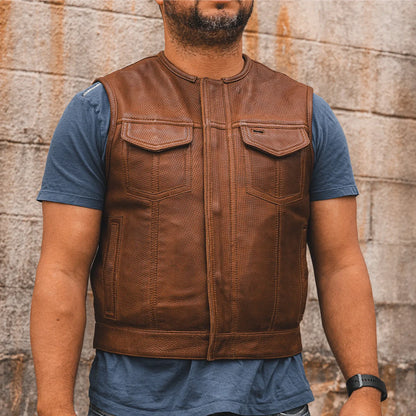 Lowside Men's Perforated Motorcycle Leather Vest Men's Perforated Leather Vest First Manufacturing Company