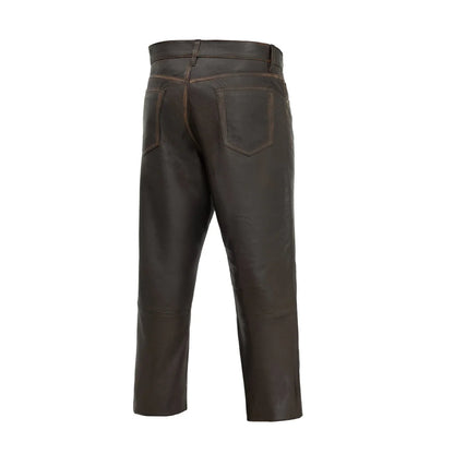Commander Men's Leather Motorcycle Pants Brown Beige Men's Leather Pants First Manufacturing Company