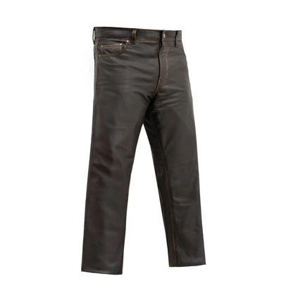 Commander Men's Leather Motorcycle Pants Brown Beige Men's Leather Pants First Manufacturing Company Brown Beige 26