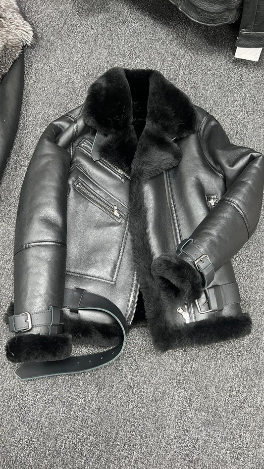 Men's Sheepskin Asymmetrical Zipper Jacket