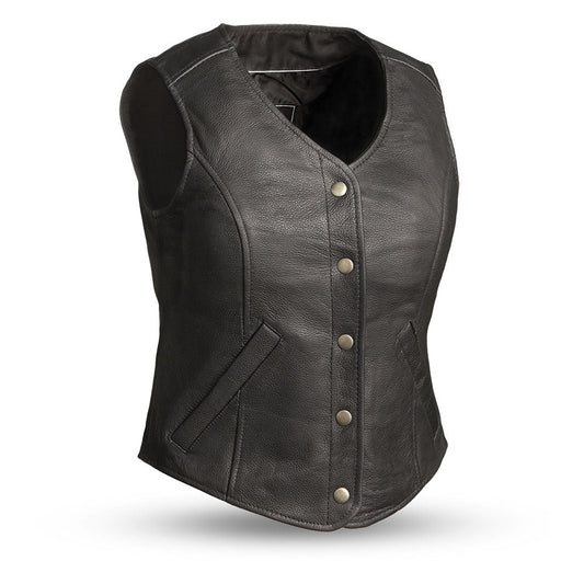 Derringer Women's Motorcycle Leather Vest Women's Leather Vest First Manufacturing Company Black XS