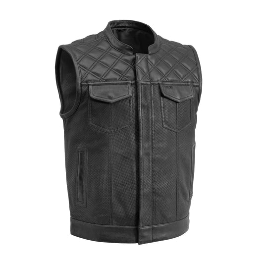 Downside Perforated Men's Motorcycle Leather Vest Men's Perforated Leather Vest First Manufacturing Company Black S