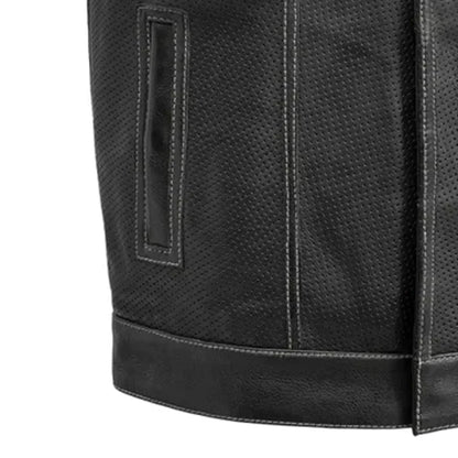 Downside Perforated Men's Motorcycle Leather Vest Men's Perforated Leather Vest First Manufacturing Company