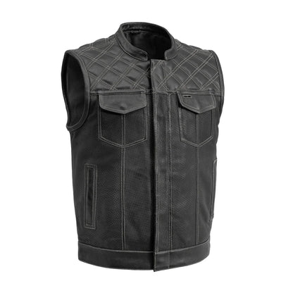 Downside Perforated Men's Motorcycle Leather Vest Men's Perforated Leather Vest First Manufacturing Company Black Grey S