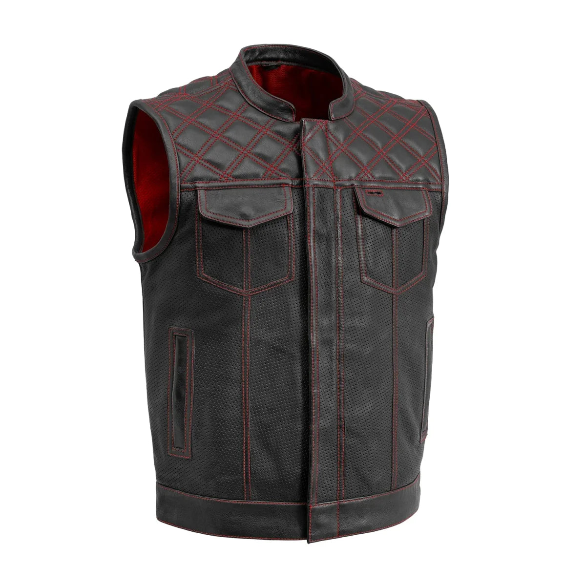 Downside Perforated Men's Motorcycle Leather Vest Men's Perforated Leather Vest First Manufacturing Company Red S