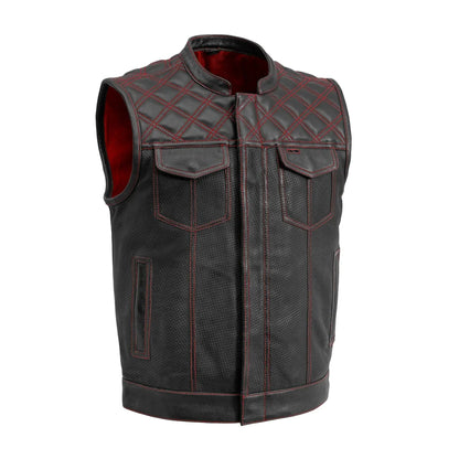Downside Perforated Men's Motorcycle Leather Vest Men's Perforated Leather Vest First Manufacturing Company Red S